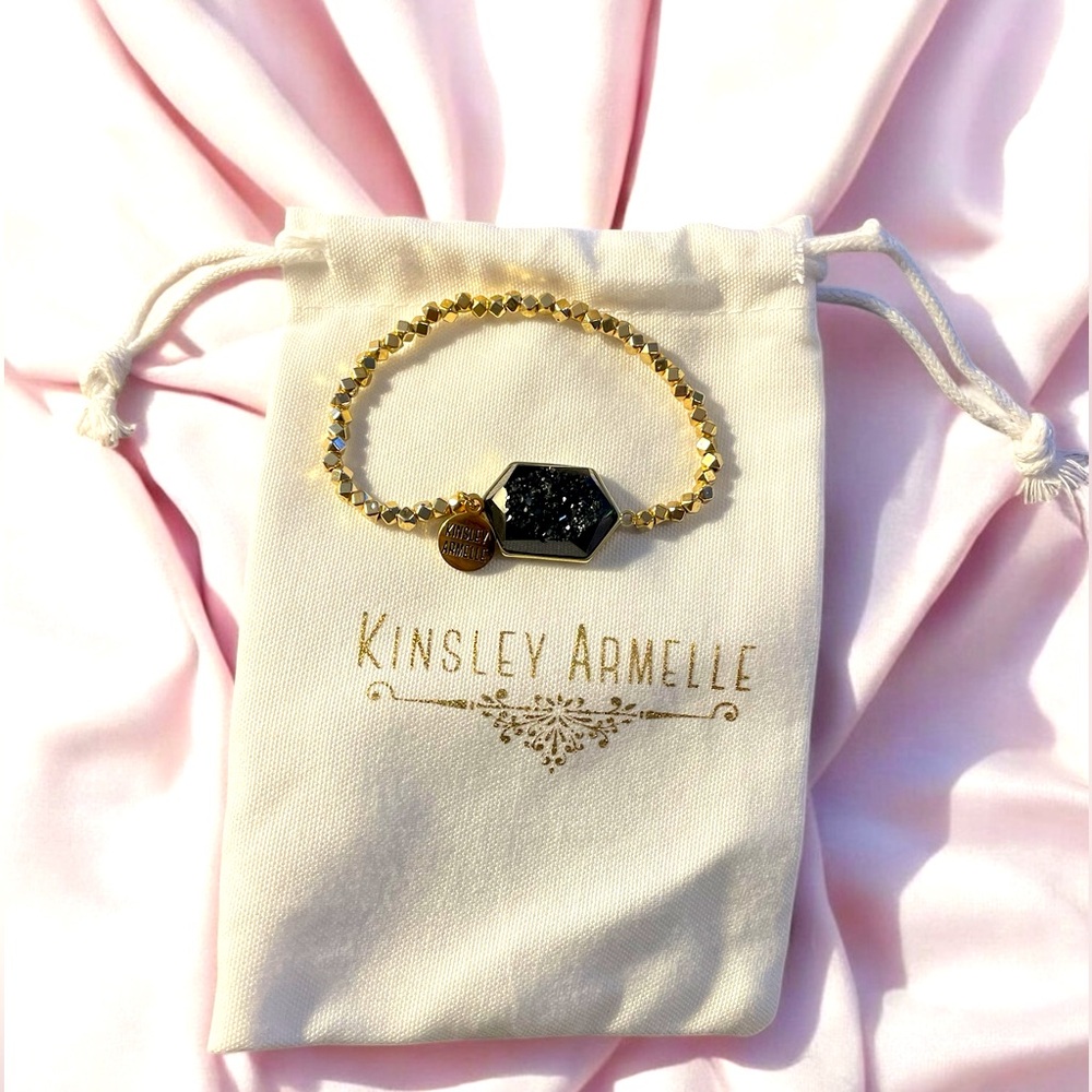 Kinsley Armelle Raven Quartz Bracelet. Gold/Black. Never Worn.